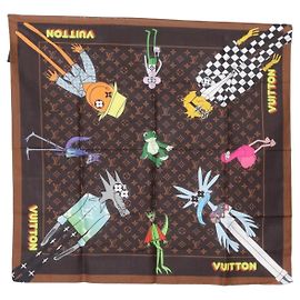 LOUIS VUITTON Sciarpa Bandana Monogramma LV Friends Seta Marrone MP2954 Auth 166390V Marrone Monogramma