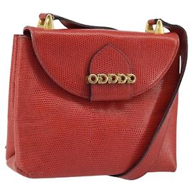 Borsa a Spalla Gancini in Pelle Rossa e Oro Auth 159844 di Salvatore Ferragamo Rosso D'oro