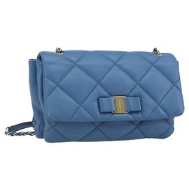 Borsa a Spalla Salvatore Ferragamo Vala in Pelle Blu Oro Auth 169096V Blu D'oro