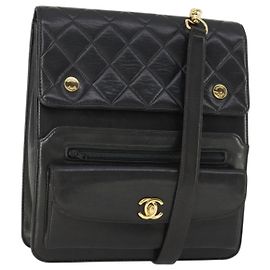 CHANEL Borsa a Spalla Matelassé in Pelle di Agnello Nera Oro CC Auth 159827SAV Nero D'oro