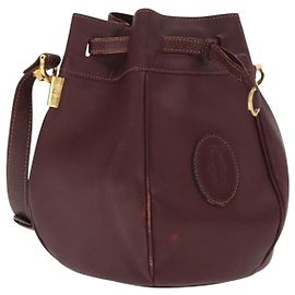 Cartier Bolsa de ombro Must Line em couro Bordeaux ouro Auth BA10279 Dourado Bordeaux
