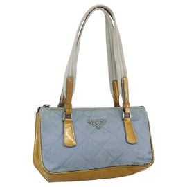 PRADA Tote Bag Nylon Light Blue Silver Auth 170632 Silvery Light blue