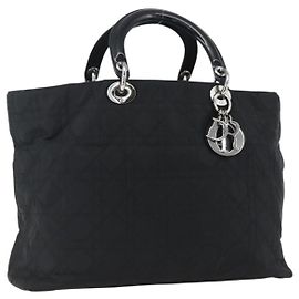 Christian Dior Borsa Lady Dior in nylon nero e argento Auth ep13131 Nero Argento