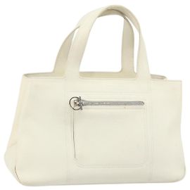 Borsa a mano in pelle bianca e argento Salvatore Ferragamo Auth BA9927 Argento Bianco