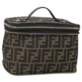 Bolsa de mão em canvas Zucca FENDI marrom preto Auth ep13217 Marrom Preto