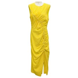 Robe midi froncée à coutures citron de Lela Rose Jaune