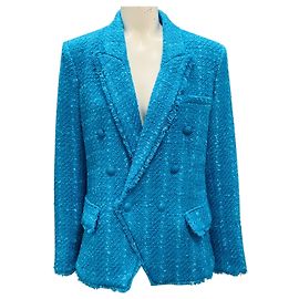 L'Agence Caribbean Blue Kenzie Fringe Blazer Blue
