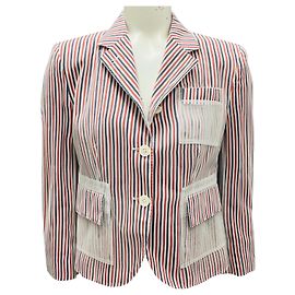 Giacca in seta e tulle a rete a righe rossa / bianca / blu Thom Browne Multicolore