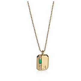 Autre Marque Mini-Tag-Anhänger aus Gelbgold mit Smaragd und Diamant mit Initiale A Andere