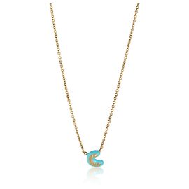 Autre Marque Mini Initial C Anhänger aus gelbem Gold mit Teal Emaille Andere