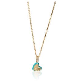 Autre Marque Pendente Mini Cuore in Oro Giallo, Diamante e Smalto Blu Altro