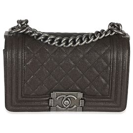 Bolsa Chanel Boy pequena em caviar matelassé marrom Marrom