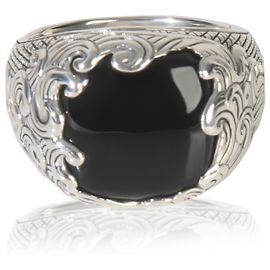 David Yurman Sterling Silver Onyx Waves Signet Ring Other