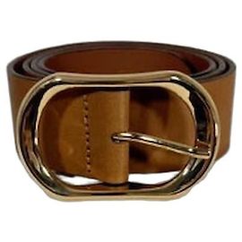 J.Crew Cinto de couro marrom com fivela oval dourada Marrom