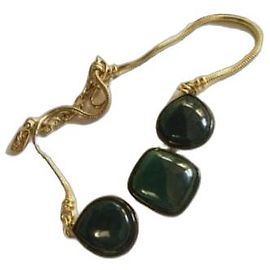 Colar Yves Saint Laurent Verde de Resina e Metal Dourado Verde