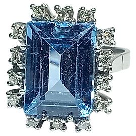 Autre Marque Anillo Topacio azul y orla de brillantes ORO BLANCO 18K Otro