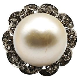 Autre Marque Bague en Or Blanc avec Diamants et Perle Autre