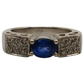 Autre Marque Anel de Ouro Branco com Safira e Diamantes Outro