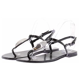 Massimo Dutti Sandales plates noires en cuir avec détails argentés Black