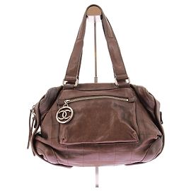 Chanel Bolsa de boliche em couro marrom Marrom
