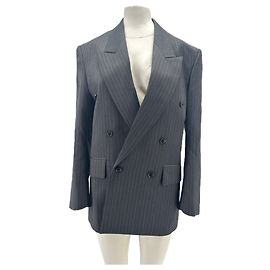 Autre Marque Blazer cinza listrado com ombreiras em lã Cinza