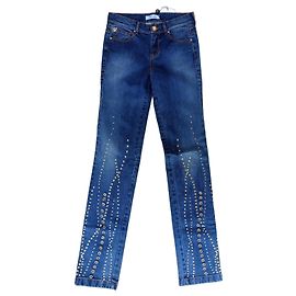 Jeans Blumarine Blu con Strass Swarovski e Ricami Blu