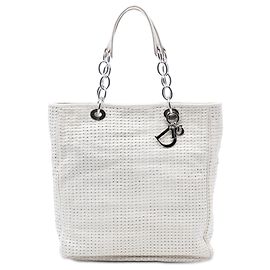 Dior Grande Tote de Compras Lady Dior Soft em Couro de Corde Branco Branco
