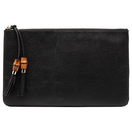 Clutch de couro de bezerro preto Gucci com tassel de bambu Preto
