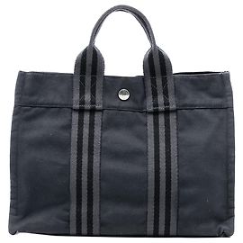Hermès Black Canvas Fourre Tout PM Schwarz