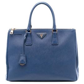 Prada Grande Borsa Galleria Double Zip Saffiano Lux Blu Blu
