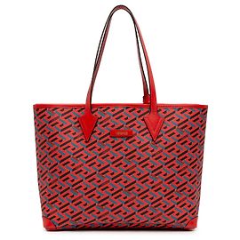 Versace Tote La Greca aus rotem beschichtetem Canvas Rot