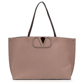 Valentino Brown Leather Vlogo Fillme Tote Brown Flesh