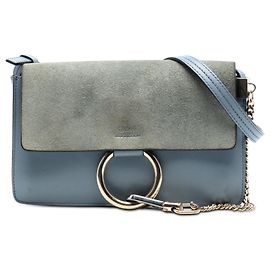 Chloé Borsa a Spalla Faye Piccola in Pelle Scamosciata e Vitello Blu Blu Blu chiaro