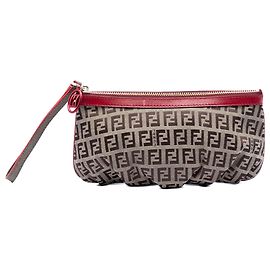 Fendi Brown Zucchino Canvas Clutch Brown Other