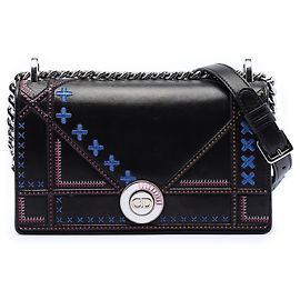 Dior Schwarz Mittel Kalbsleder Stich Diorama Klappe Schwarz