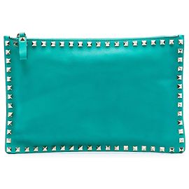 Clutch Rockstud in pelle blu Valentino Blu Turchese