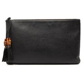 Clutch de couro de bezerro preto Gucci com tassel de bambu Preto