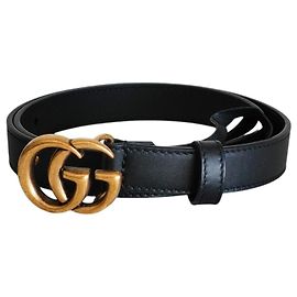 Gucci GG Marmont Leder schmaler Gürtel Schwarz