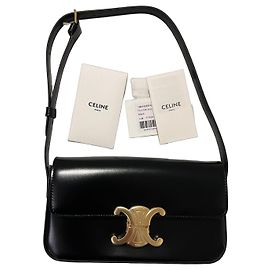 Saint Laurent Triomphe Long Black Leather Handbag Black