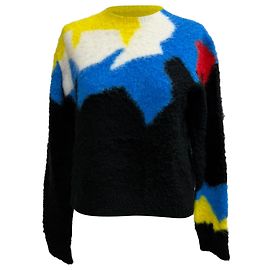 Suéter de gola redonda em acrílico multicolorido com intarsia Loewe Multicor