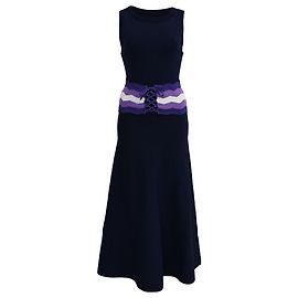 Robe Midi à Détail Corset Sandro Kimiko en Polyester Bleu Marine Bleu Bleu Marine