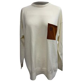 Loewe Anagram-Pocket Pullover aus cremefarbener Wolle Weiß Roh
