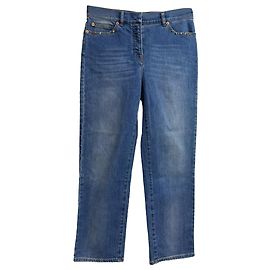 Jeans dritti a vita media in cotone blu Valentino Garavani Rockstud Blu