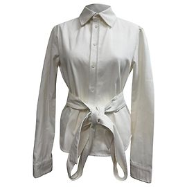 Camisa com botão e cinto Loewe em algodão branco Branco Cru