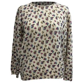 Prada Floral-Print Back-Buttoned Sweater in Multicolor Wool Multiple colors
