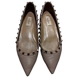 Ballerinas Valentino Rockstud em couro bege e rosa Bege