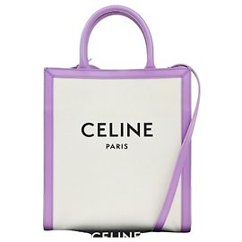 Céline Cabas Vertical Celine em Lona com Couro Pequeno Roxo