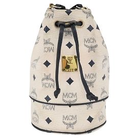 MCM Drawstring Shoulder Bag Leather White