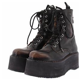 R13 Botas de couro marrom com efeito desbotado e plataforma Marrom
