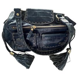 Lancel First Flirt Blue Croc Effect Leather Handbag Blue